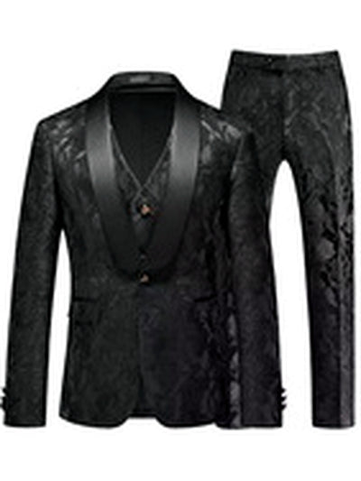 Men's Jacquard Blazer Suit Jacket One Button Party Banquet Formal Outfit - product detail view 3