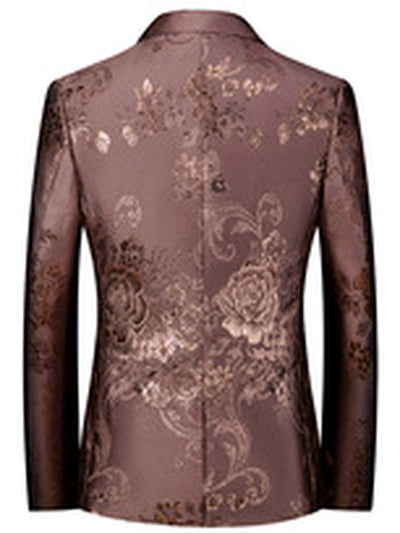 Men's Jacquard Blazer Suit Jacket One Button Party Banquet Formal Outfit - product detail view 4