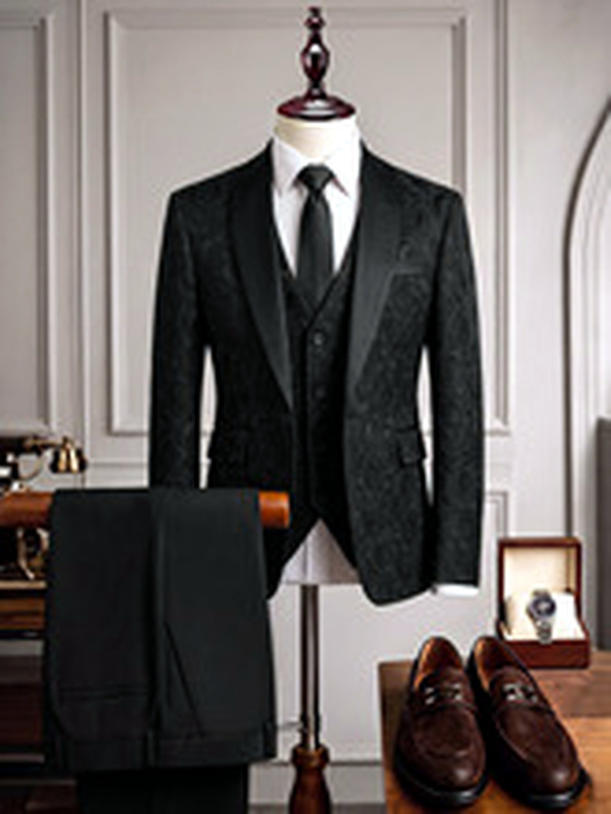 Men's Jacquard Blazer Suit Jacket One Button Party Banquet Formal Outfit - product detail view 4