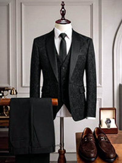 Men's Jacquard Blazer Suit Jacket One Button Party Banquet Formal Outfit - product detail view 4