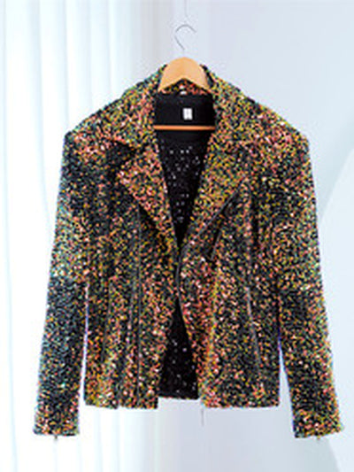 Men's Lapel Collar Sequin Slim Fit Jacket for Everyday Smart-Casual Wear - product detail view 5