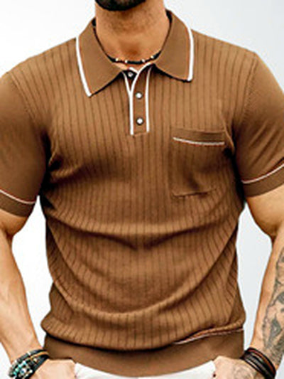 Men's Striped Jacquard Knit Short Sleeve Polo Shirt Business Casual Summer Top - product detail view 4
