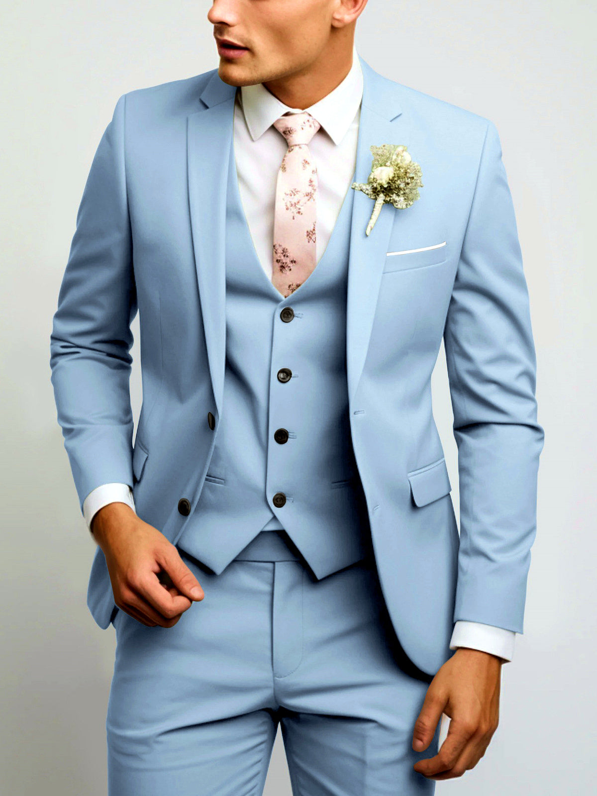 Men's Lightweight Business Blazer and Pants Set Casual Suit Outfit in Sky Blue - product view