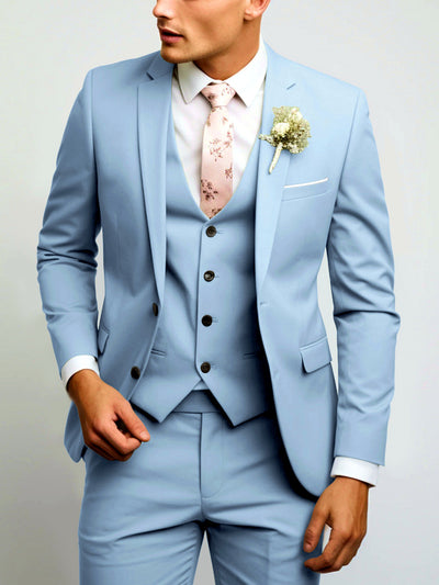 Men's Lightweight Business Blazer and Pants Set Casual Suit Outfit in Sky Blue - product view