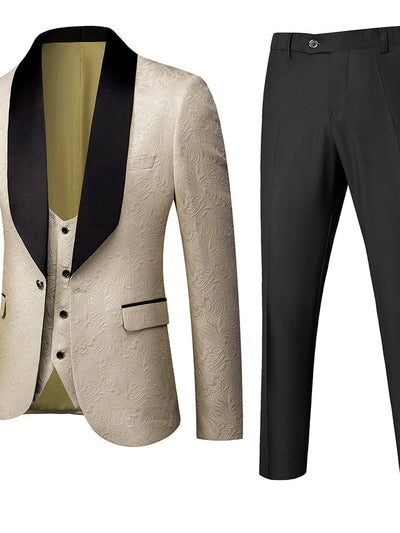 Men's Lightweight Business Blazer and Pants Set Casual Suit Outfit in Beige - product view