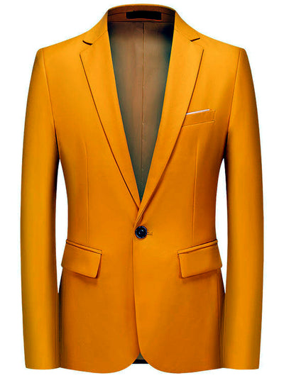 Men's Solid Color Slim Fit Long Sleeve Blazer for Everyday Smart-Casual Wear in Yellow - product view