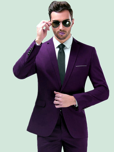 Men's Lightweight Business Blazer and Pants Set Casual Suit Outfit in Dark Purple - product view