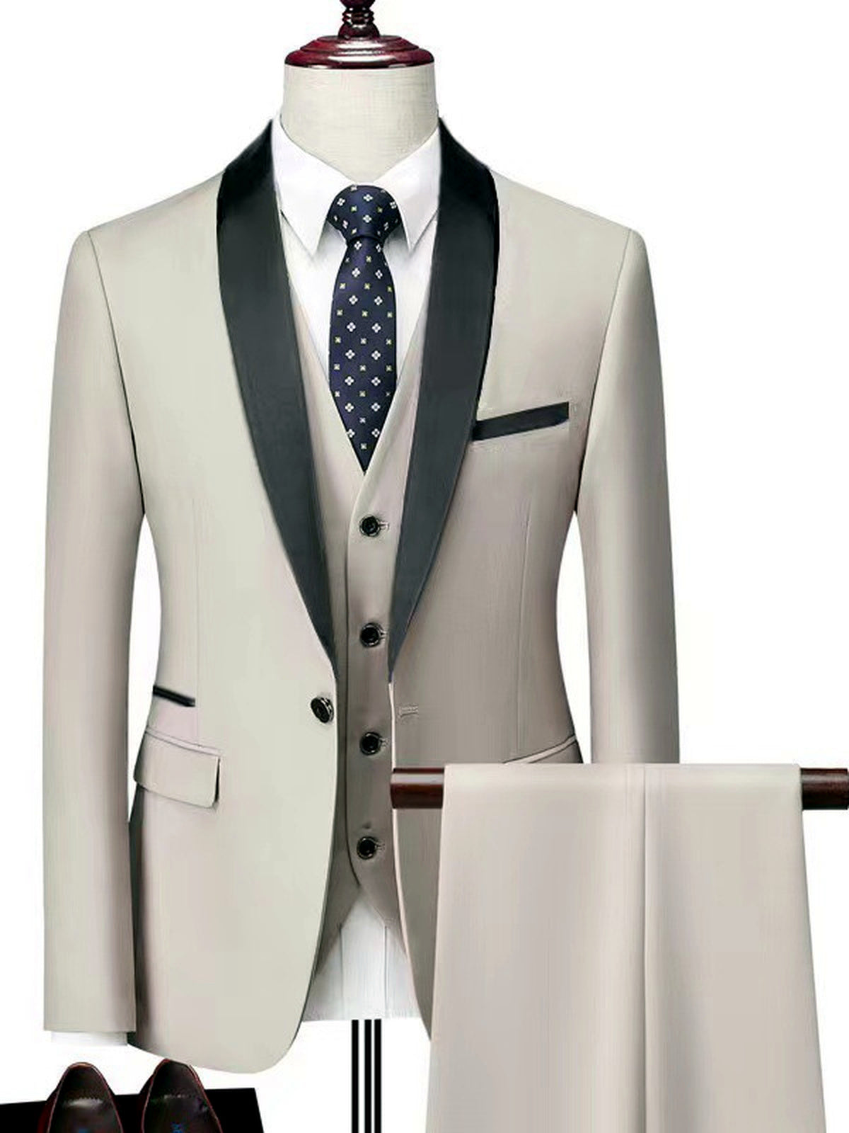 Men's Lightweight Business Blazer and Pants Set Casual Suit Outfit in Beige - product view