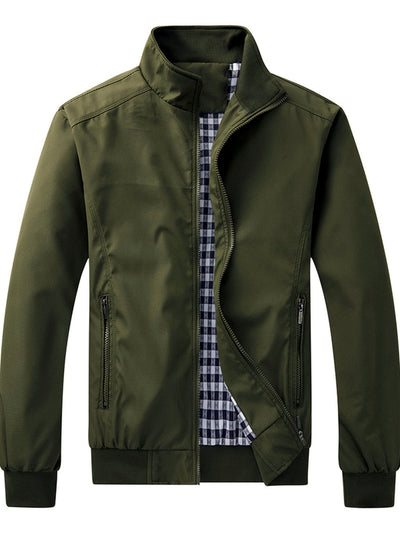 Men's Lapel Collar Slim Fit Long Sleeve Jacket for Everyday Smart-Casual Wear in Army Green - product view
