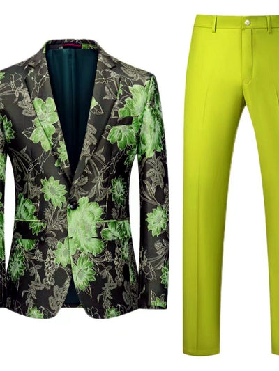 Men's Jacquard Blazer Suit Jacket One Button Party Banquet Formal Outfit in +Green - product view