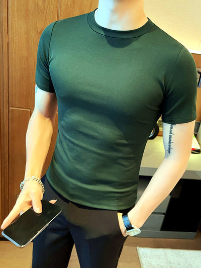 Men's Quick-Dry Henley Short Sleeve T-Shirt in Forest GreenCrew neck - product view