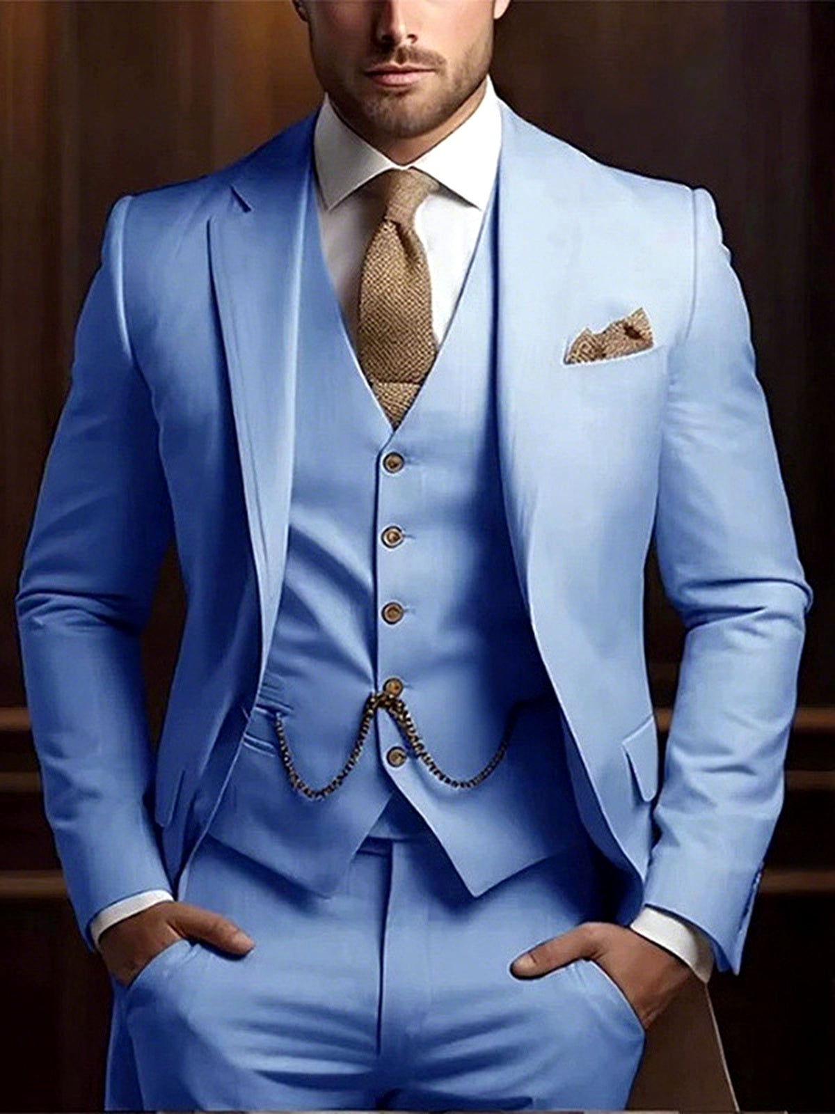 Men's Jacquard Blazer Suit Jacket One Button Party Banquet Formal Outfit in Sky Blue - product view