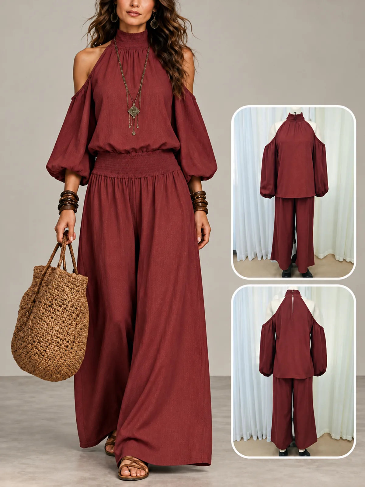 Women's Top and Wide-Leg Pants Two-Piece Set - product detail view 1