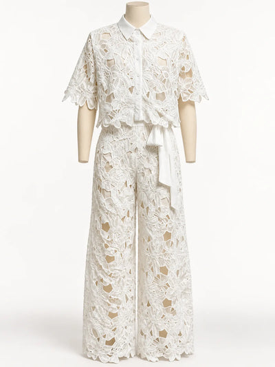 Women's Top and Wide-Leg Pants Two-Piece Set in White - mannequin view
