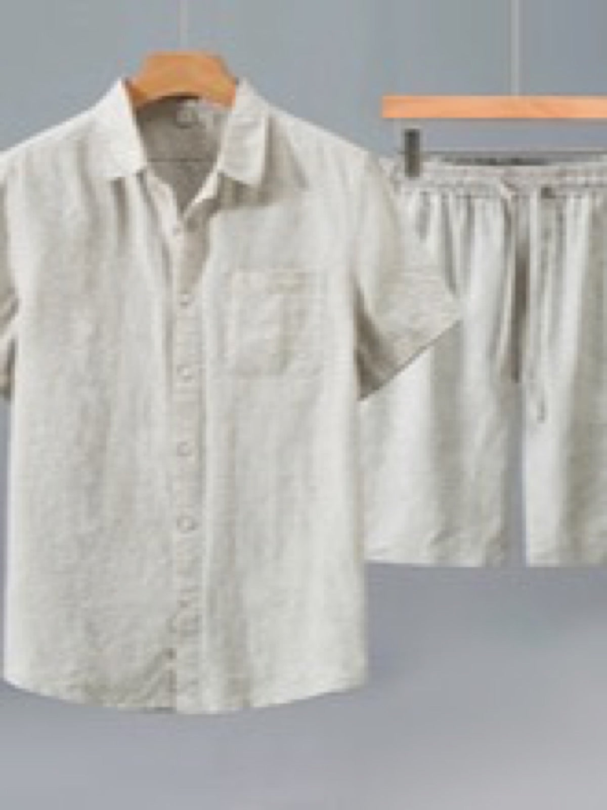 Men's Linen Blend Summer Shirt and Pants Set Lightweight Casual Beach Outfit product image