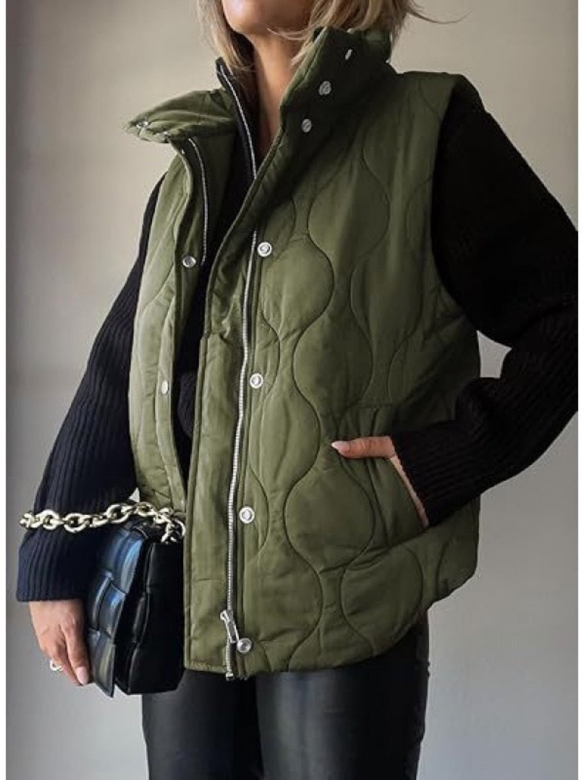 Women's Sleeveless Puffer Vest Solid Color Zip Button Casual Winter Waistcoat product image