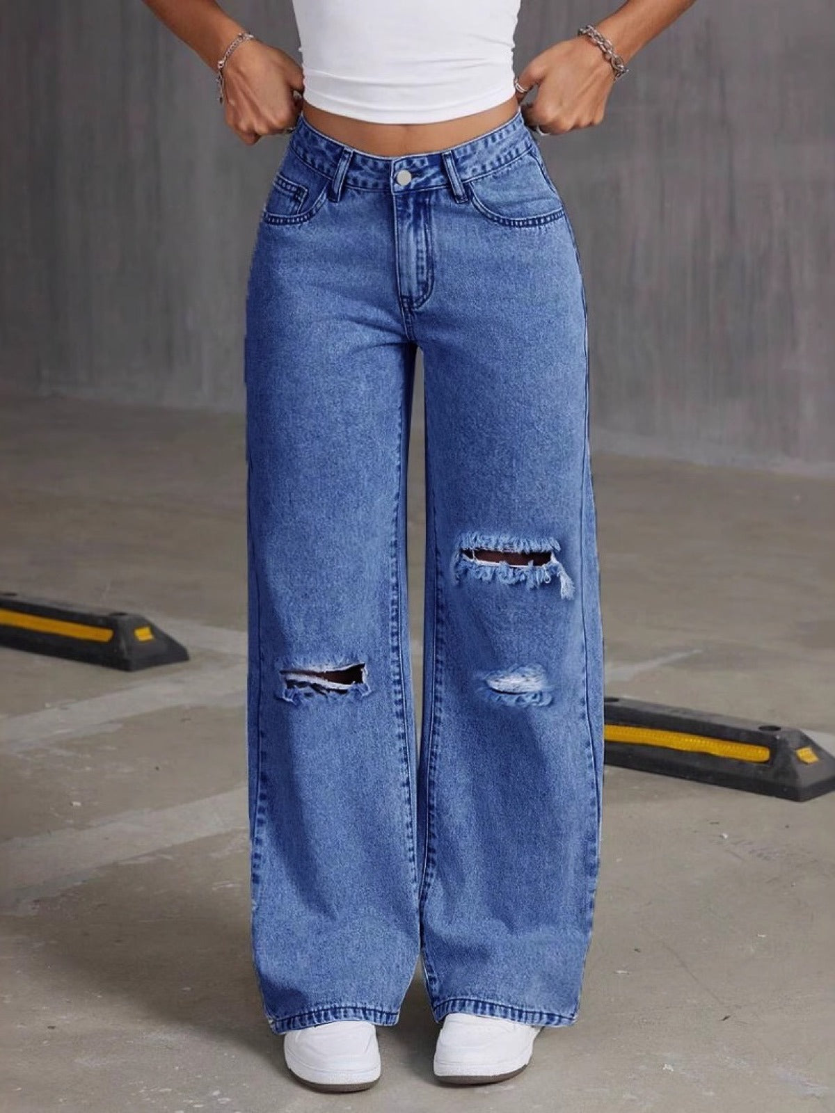 Women's High Waist Distressed Denim Bermuda Shorts Raw Hem Ripped Summer Jeans Shorts product image