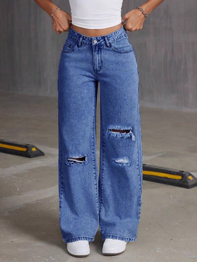 Women's High Waist Distressed Denim Bermuda Shorts Raw Hem Ripped Summer Jeans Shorts product image