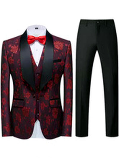 Men's Jacquard Blazer Suit Jacket One Button Party Banquet Formal Outfit - product detail view 2