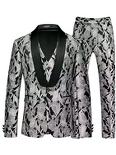 Men's Jacquard Blazer Suit Jacket One Button Party Banquet Formal Outfit - product detail view 4