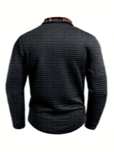 Men's Plaid Patchwork Pocket Long Sleeve Polo Shirt - product detail view 3
