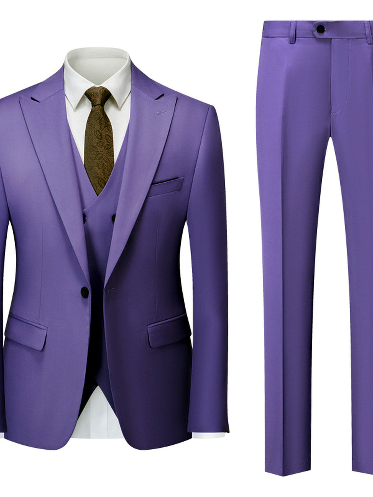 Men's Lightweight Business Blazer and Pants Set Casual Suit Outfit in Purple - product view
