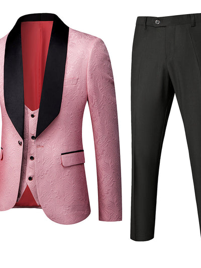 Men's Lightweight Business Blazer and Pants Set Casual Suit Outfit in Pink - product view
