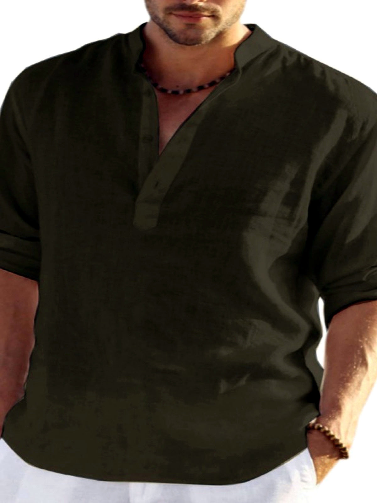 Men's Quick-Dry Henley Short Sleeve T-Shirt in Army Green - product view