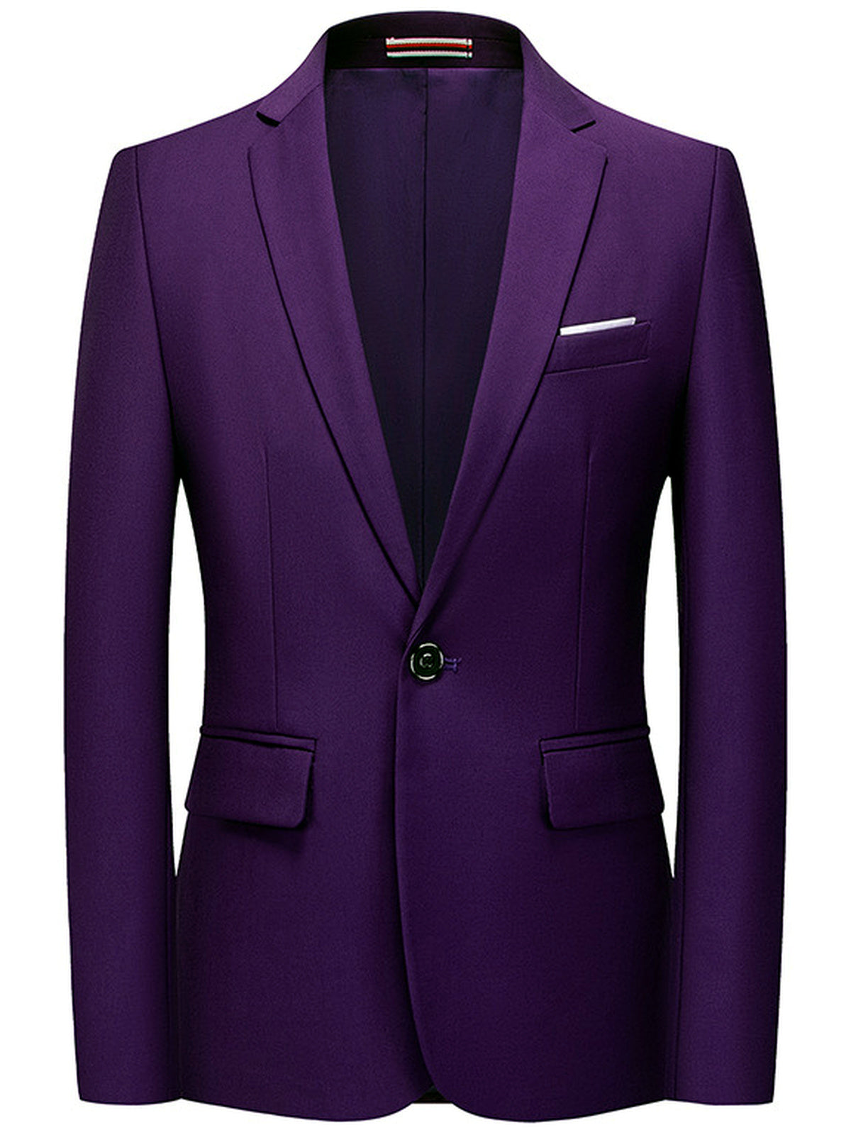 Men's Solid Color Slim Fit Long Sleeve Blazer for Everyday Smart-Casual Wear in Purple - product view