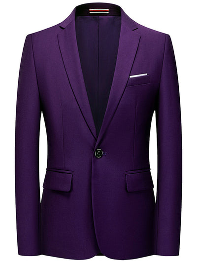 Men's Solid Color Slim Fit Long Sleeve Blazer for Everyday Smart-Casual Wear in Purple - product view