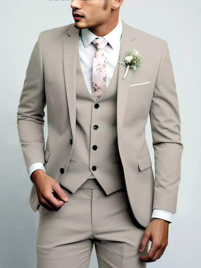 Men's Lightweight Business Blazer and Pants Set Casual Suit Outfit in Beige - product view