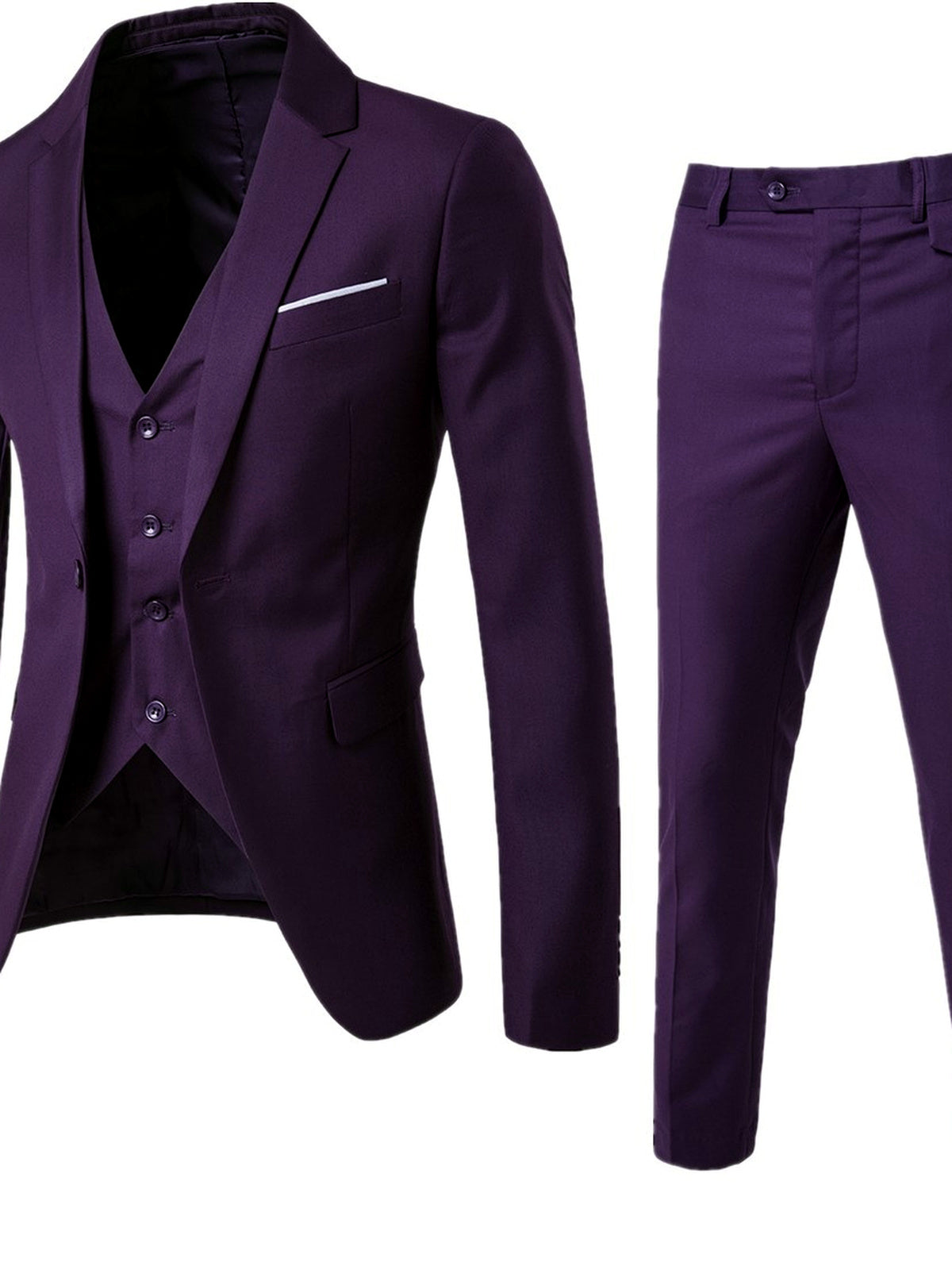 Men's Lightweight Business Blazer and Pants Set Casual Suit Outfit in Purple - product view