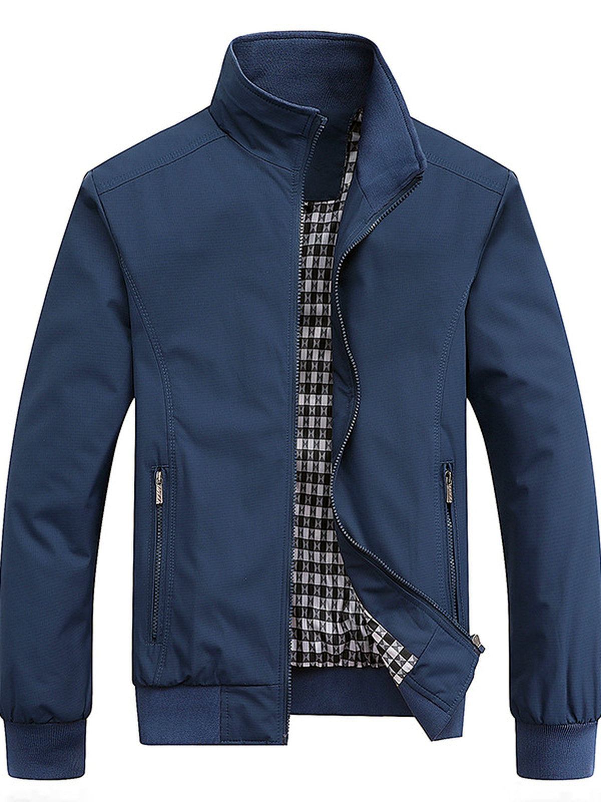 Men's Lapel Collar Slim Fit Long Sleeve Jacket for Everyday Smart-Casual Wear in Blue - product view