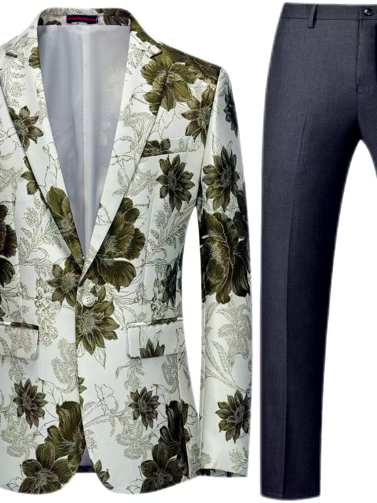 Men's Jacquard Blazer Suit Jacket One Button Party Banquet Formal Outfit in Forest Green+Gray - product view