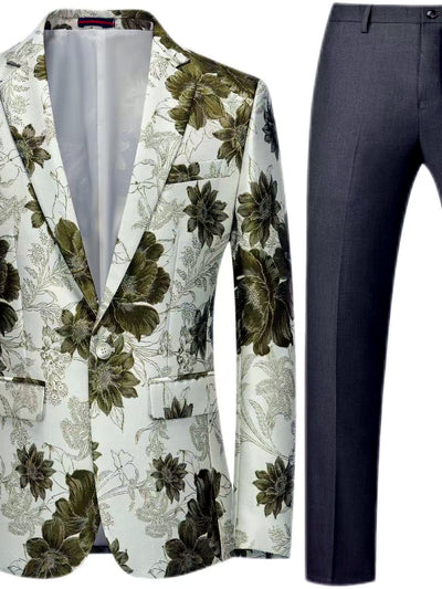 Men's Jacquard Blazer Suit Jacket One Button Party Banquet Formal Outfit in Forest Green+Gray - product view