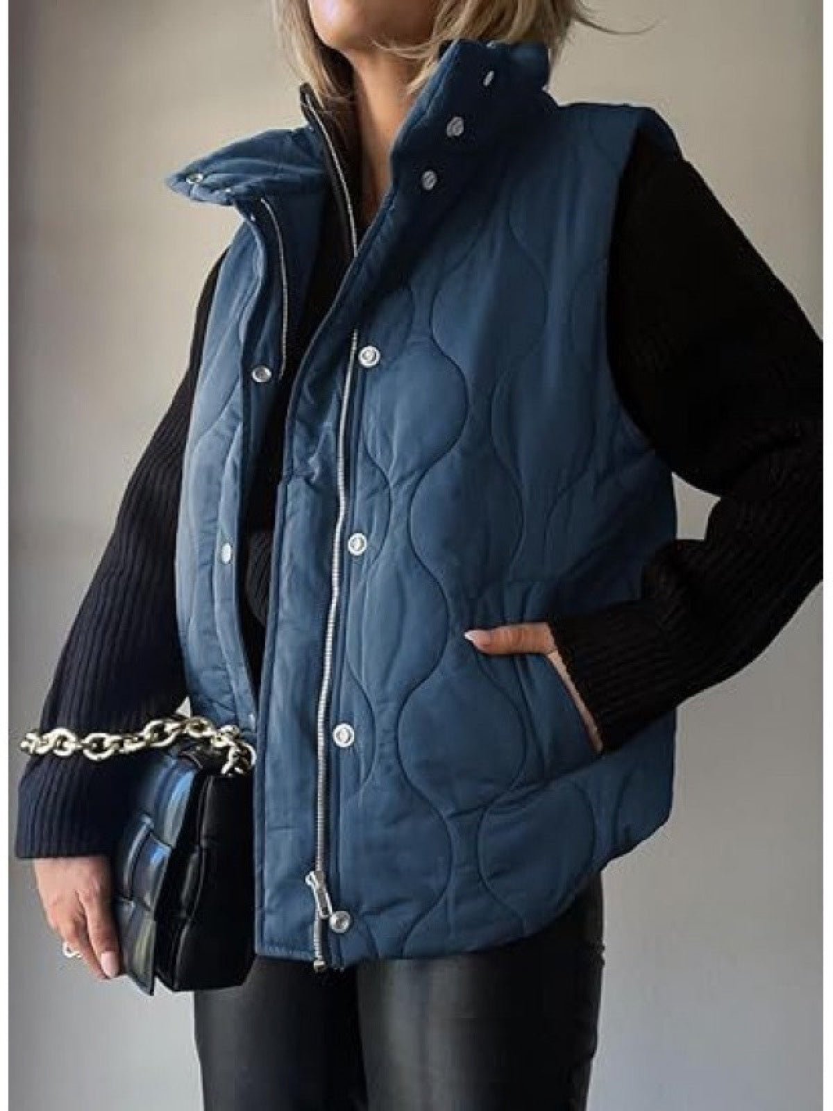 Women's Sleeveless Puffer Vest Solid Color Zip Button Casual Winter Waistcoat product image