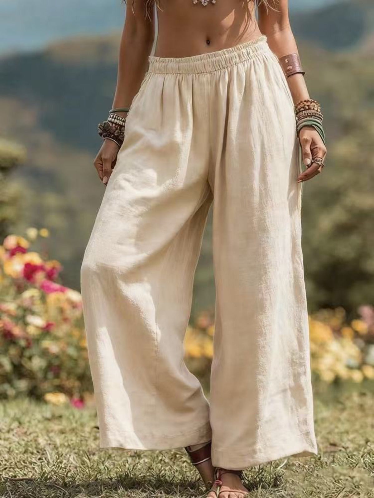 Women's Elastic Waist Wide Leg Pants Loose Casual Fall Winter Trousers product image