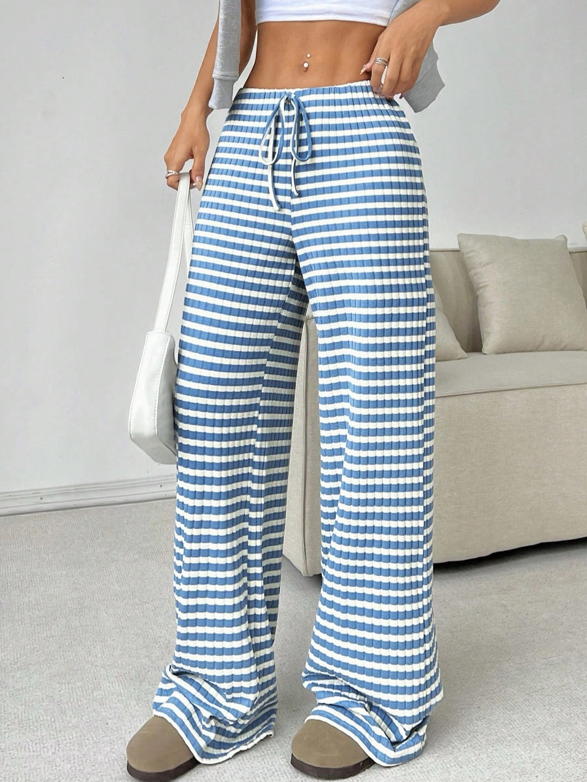 Women's Elastic Waist Drawstring Straight Leg Pants Casual Vacation Trousers product image