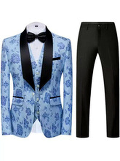 Men's Jacquard Blazer Suit Jacket One Button Party Banquet Formal Outfit - product detail view 3