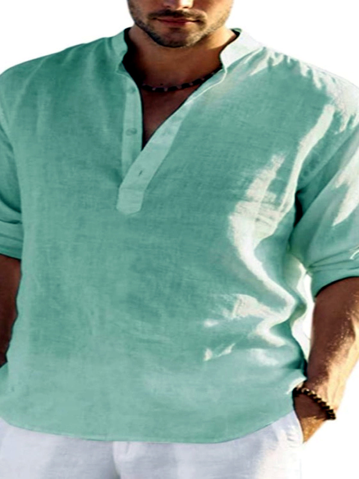 Men's Quick-Dry Henley Short Sleeve T-Shirt in Green - product view