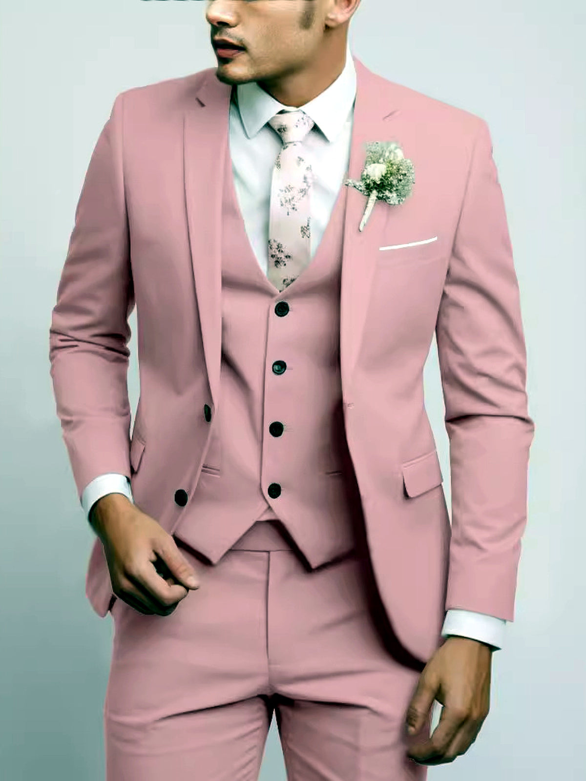 Men's Lightweight Business Blazer and Pants Set Casual Suit Outfit in Pink - product view
