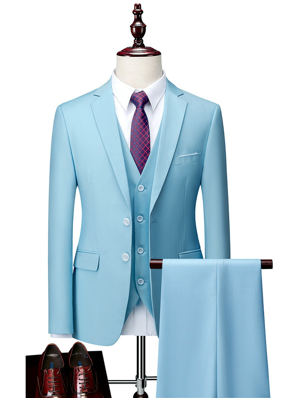 Men's Lightweight Business Blazer and Pants Set Casual Suit Outfit in Sky Blue - product view