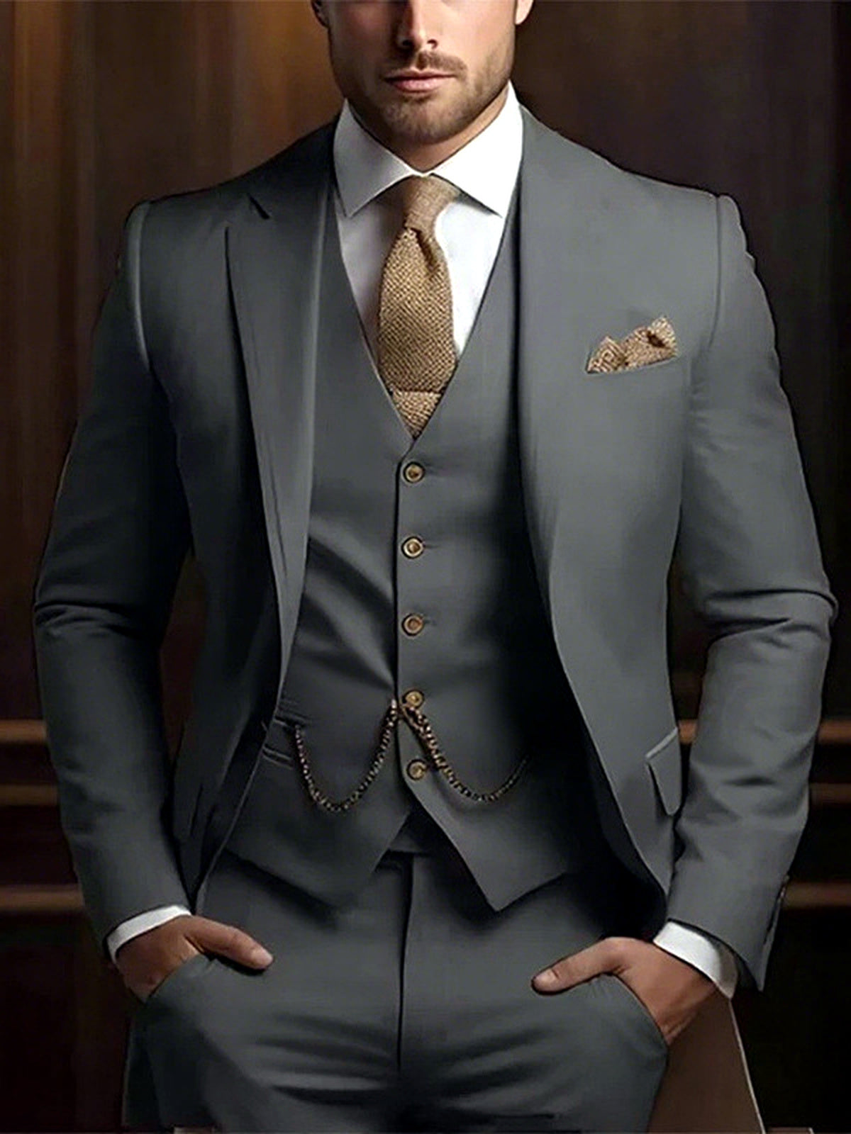 Men's Jacquard Blazer Suit Jacket One Button Party Banquet Formal Outfit in Dark Gray - product view