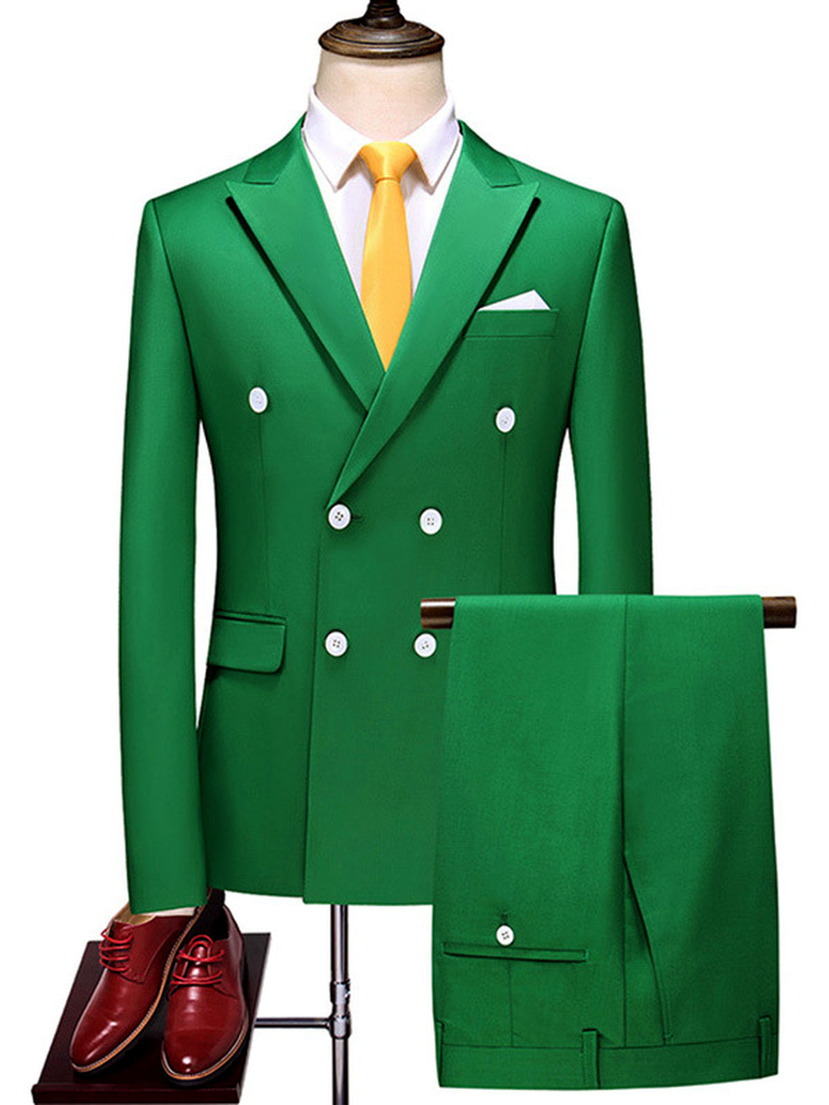 Men's Lightweight Business Blazer and Pants Set Casual Suit Outfit in Green - product view