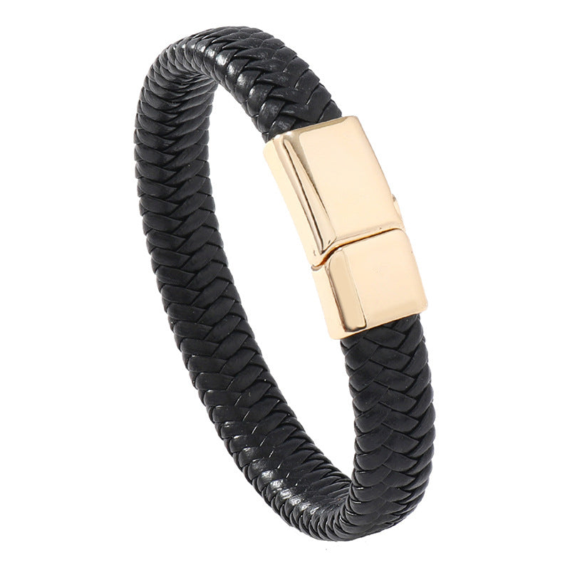 Vintage Leather Woven Cord Magnetic Buckle Bracelet