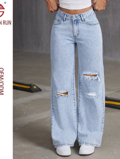 Women's High Waist Distressed Denim Bermuda Shorts Raw Hem Ripped Summer Jeans Shorts product image