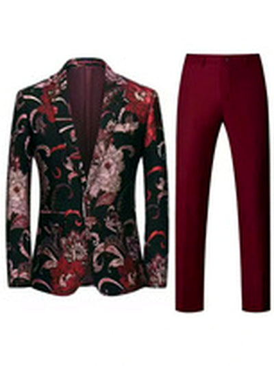 Men's Jacquard Blazer Suit Jacket One Button Party Banquet Formal Outfit - product detail view 2