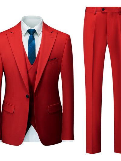 Men's Lightweight Business Blazer and Pants Set Casual Suit Outfit in Red - product view