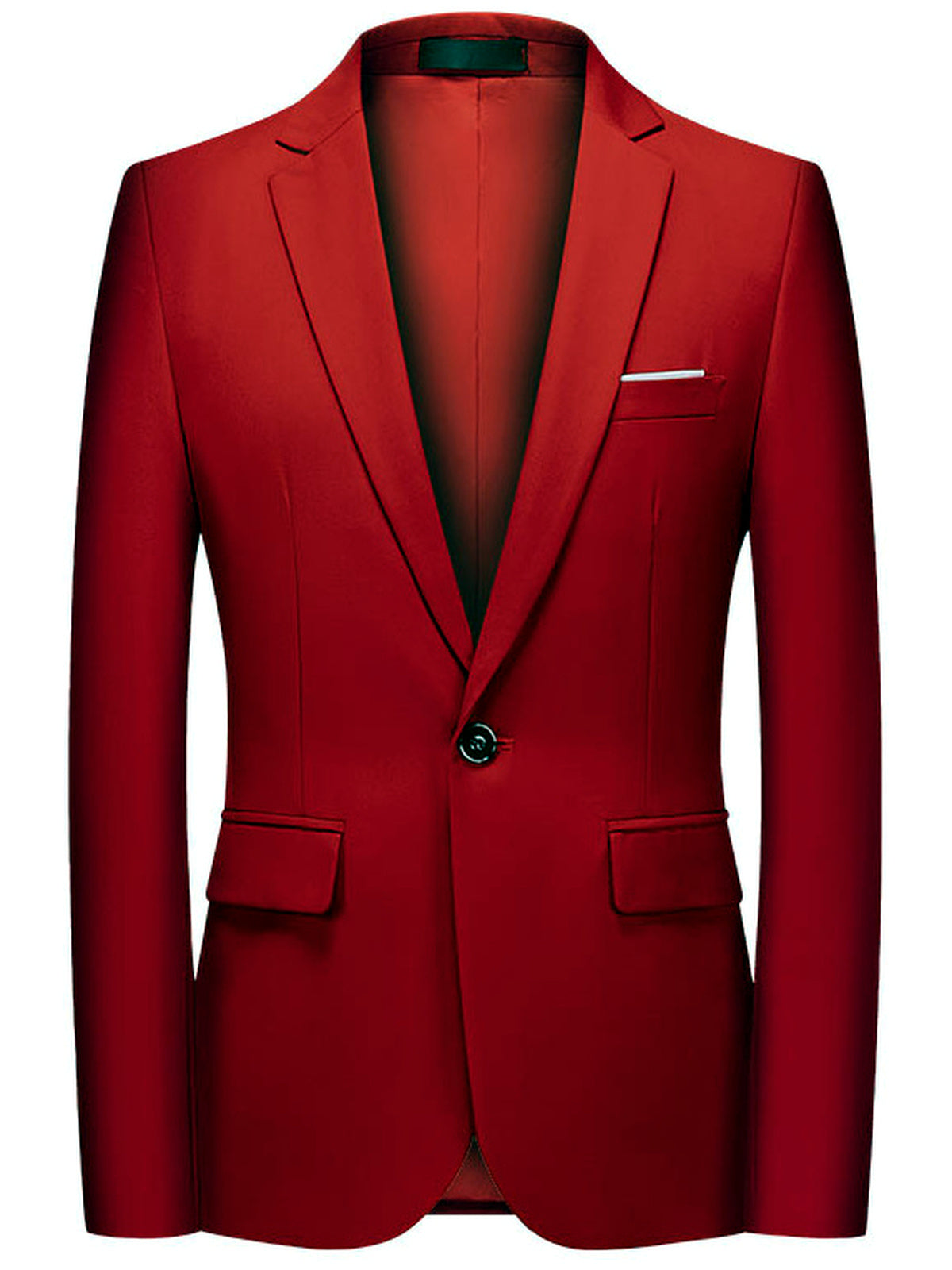 Men's Solid Color Slim Fit Long Sleeve Blazer for Everyday Smart-Casual Wear in Red - product view