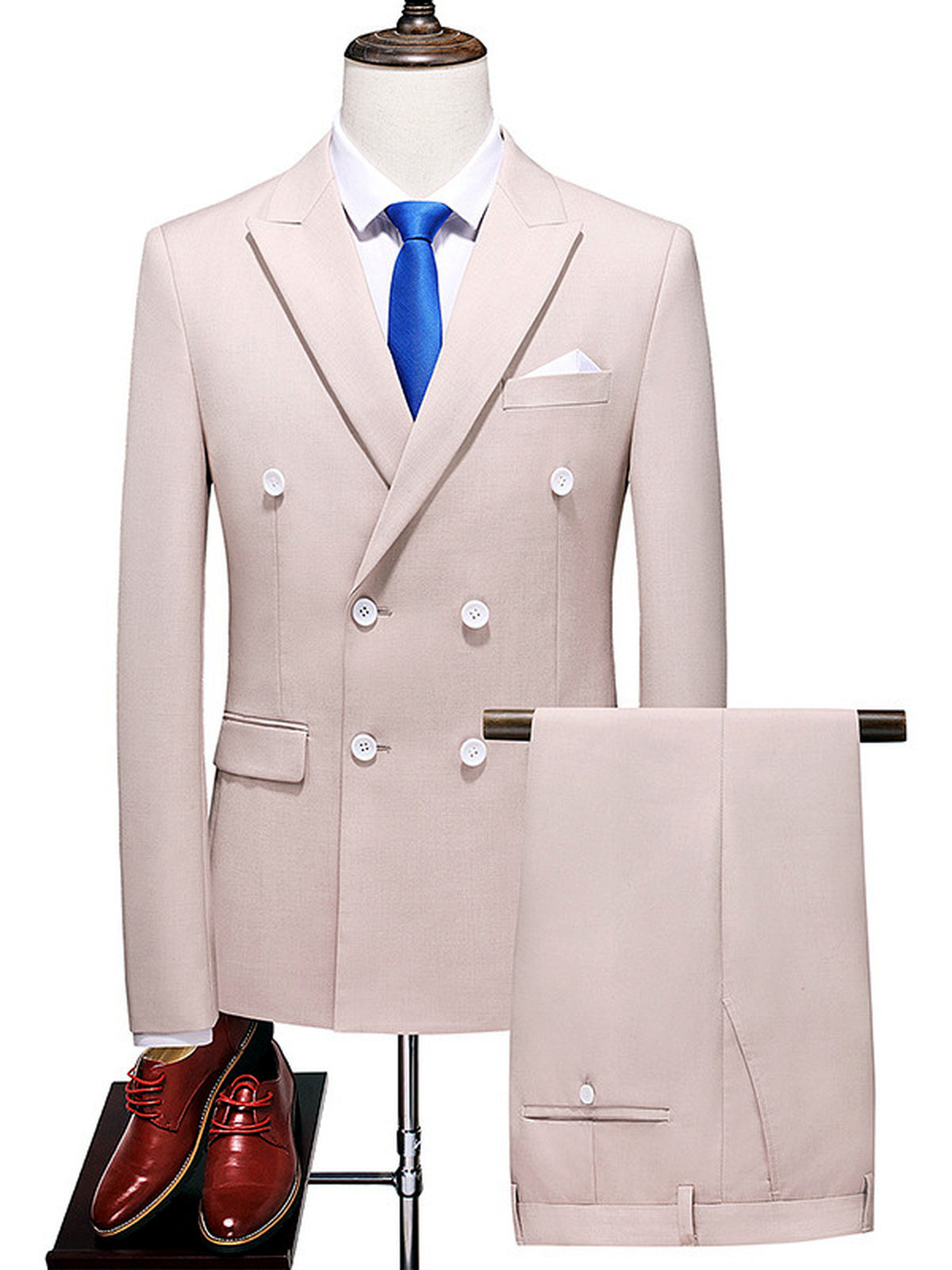 Men's Lightweight Business Blazer and Pants Set Casual Suit Outfit in Apricot - product view